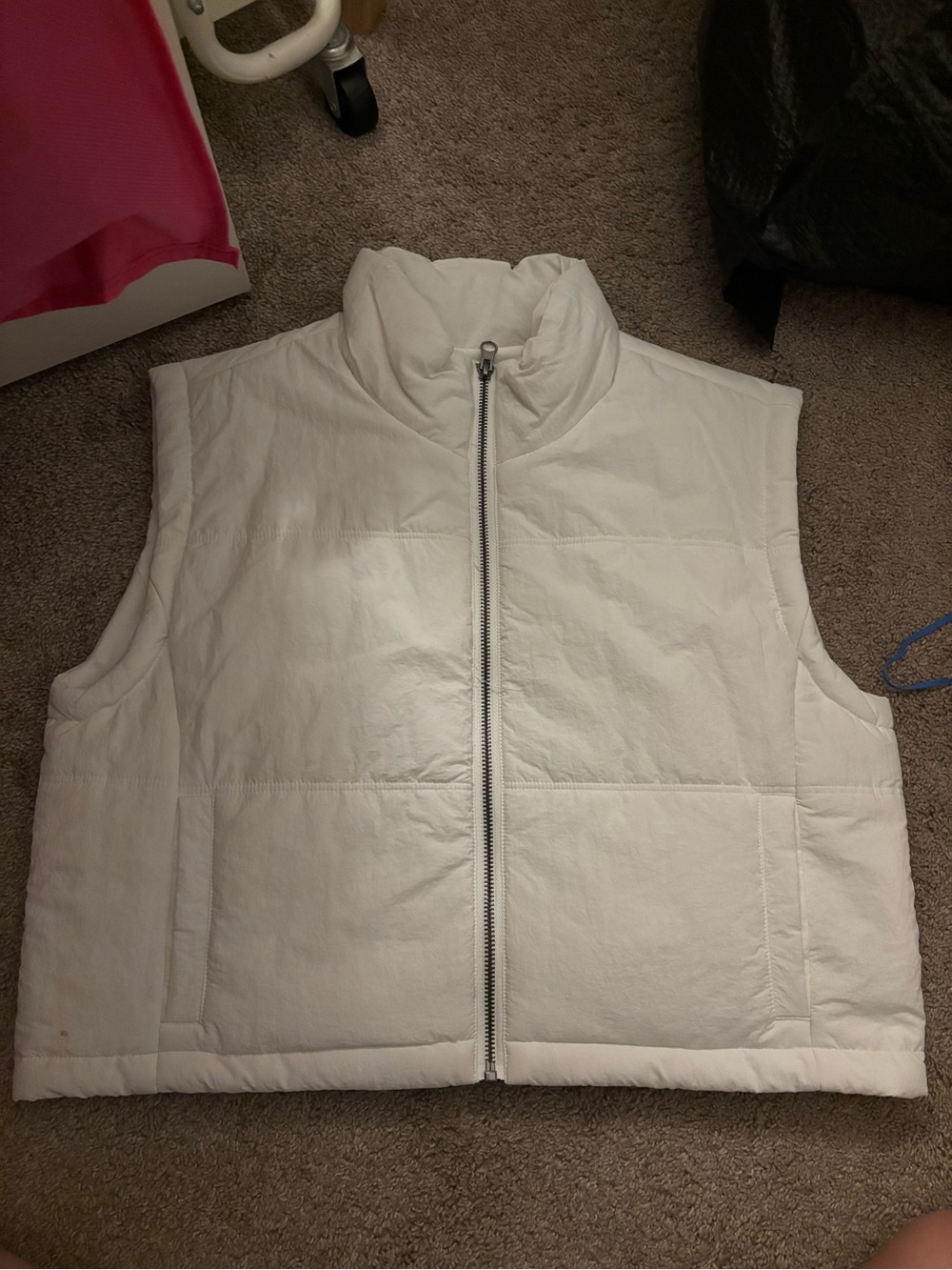 Thread & Supply White Quilted Puffer Vest - High Collar